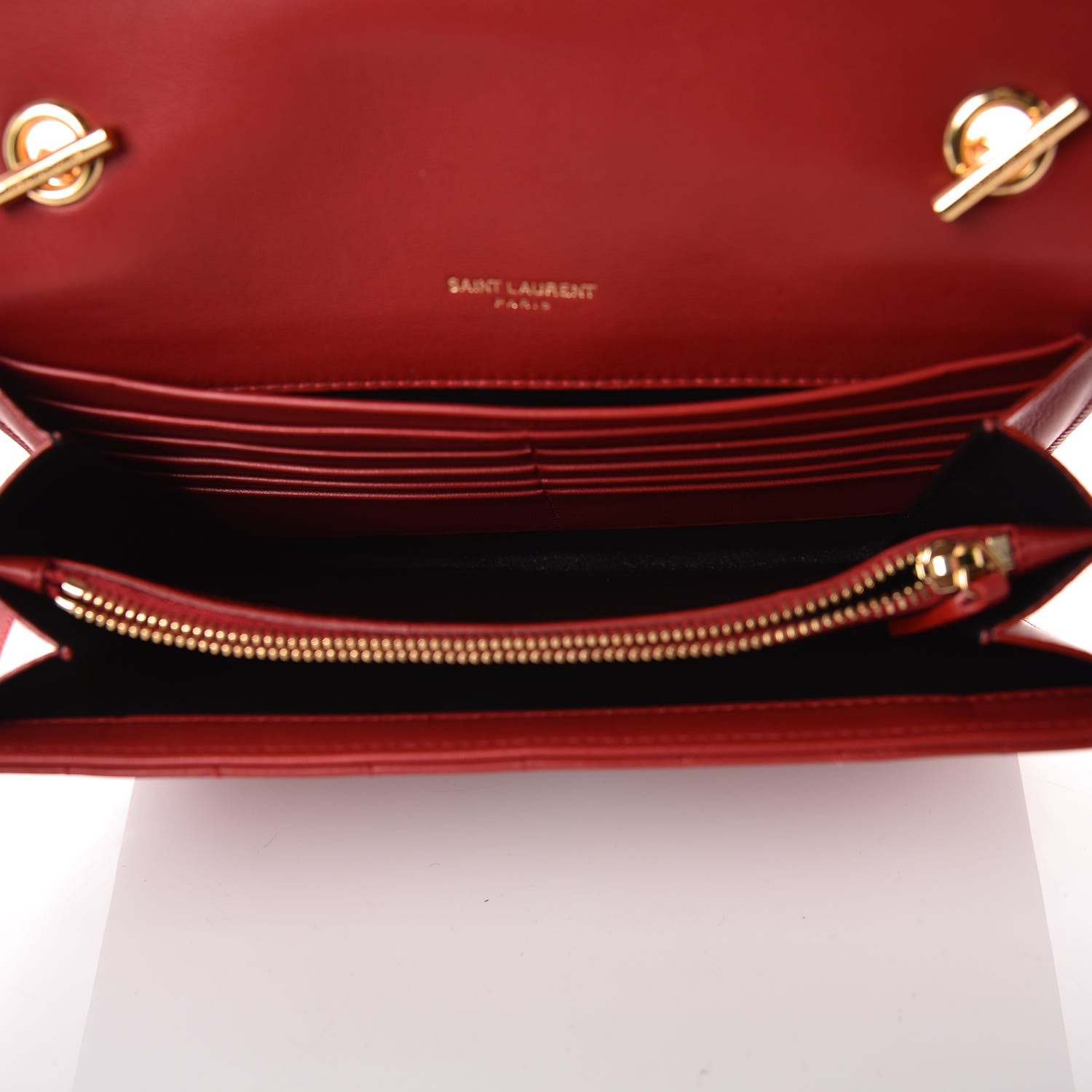 Saint Laurent Lambskin Matelasse Monogram Vicky Chain Wallet Rouge Eros 5 of 11