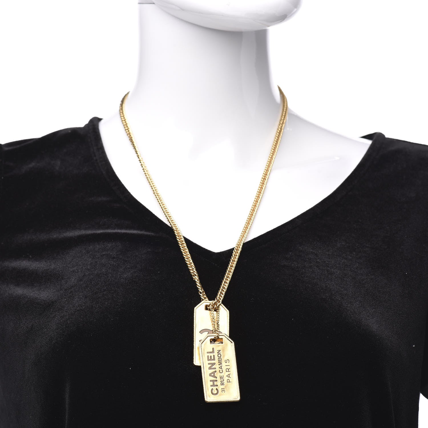 Chanel ID Dog Tag Charm Necklace Gold 2 of 6