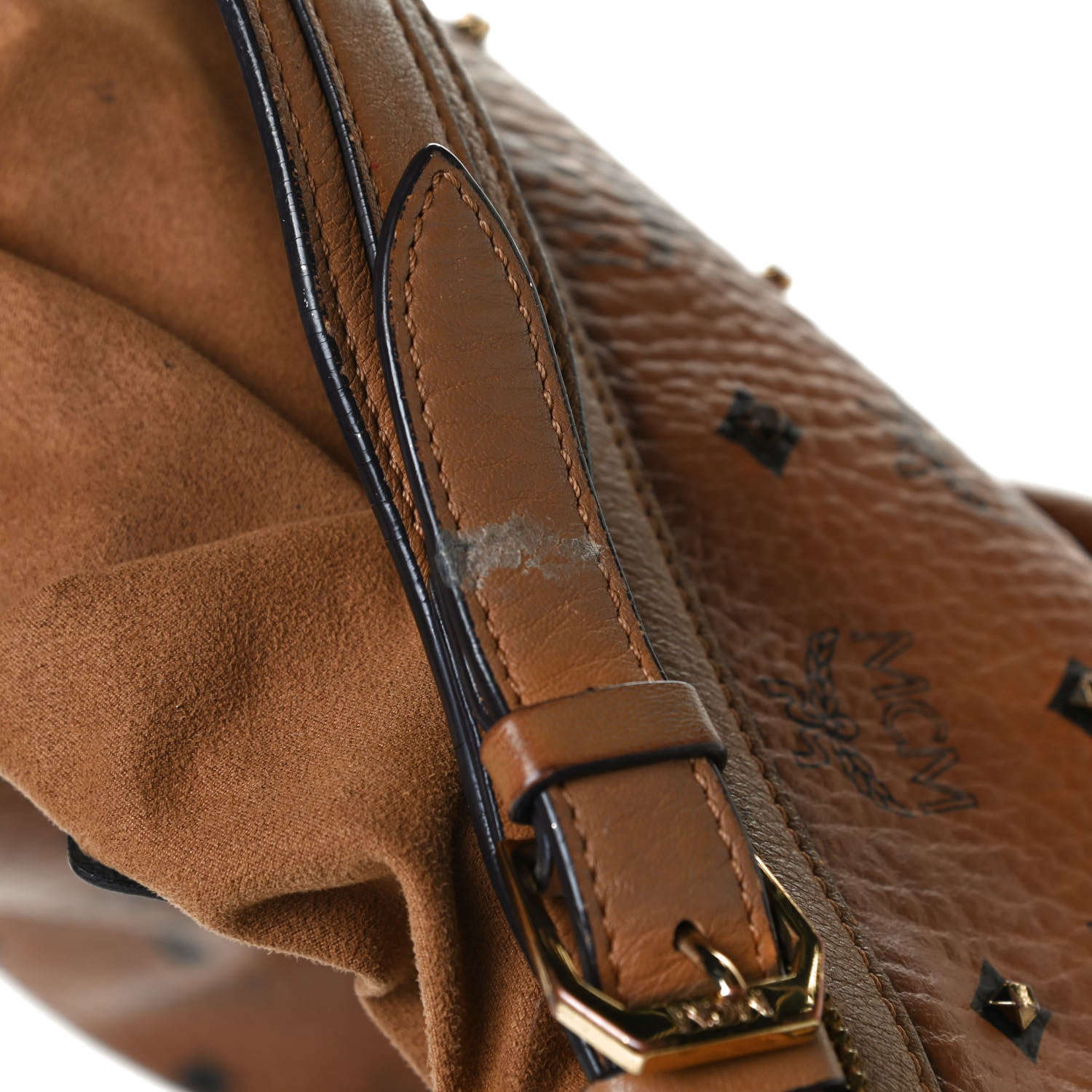 MCM Visetos Studded Hobo Cognac 14 of 15