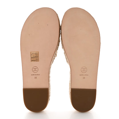 Chanel Lambskin Chain Espadrille Slip On Sandals 38 White 5 of 11