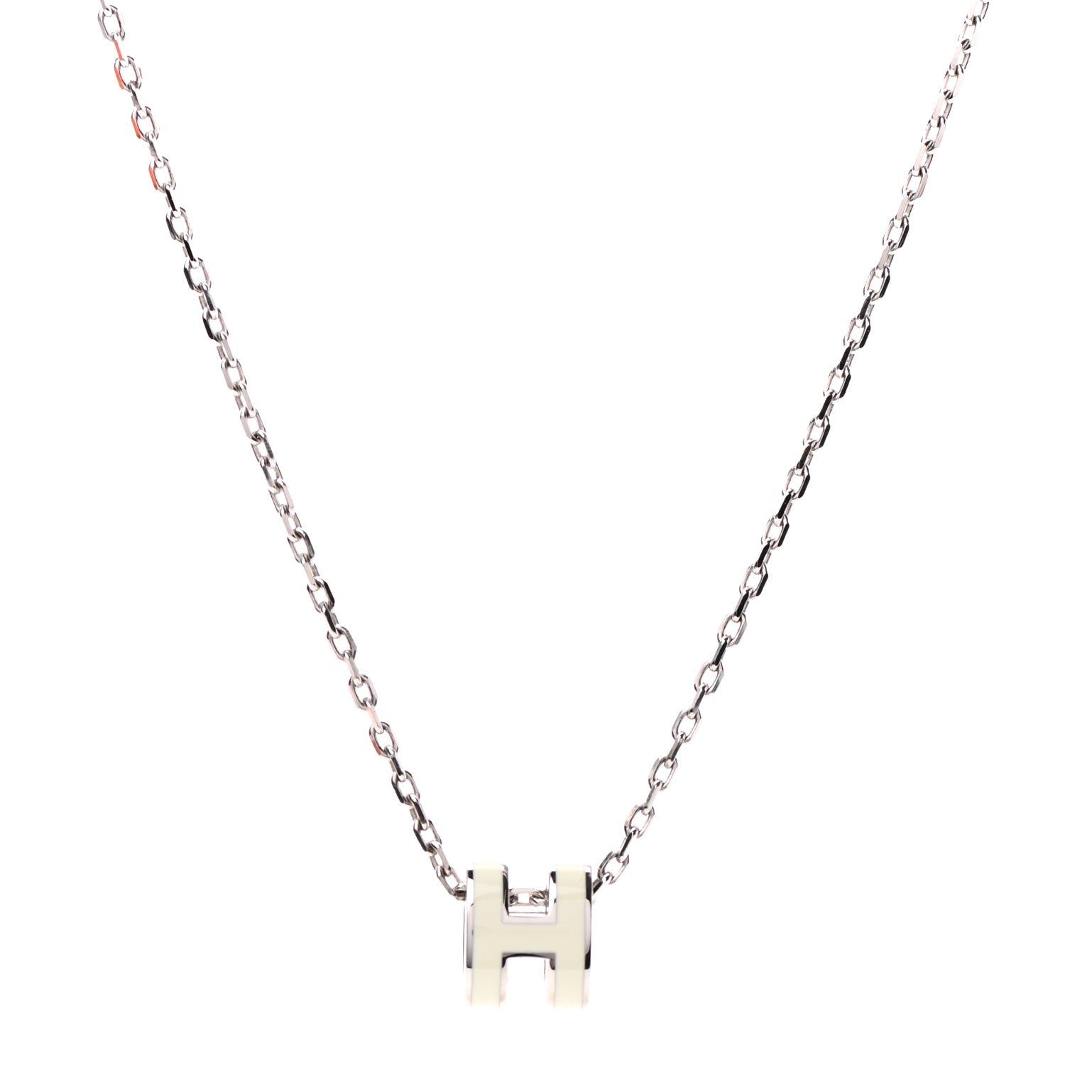 Hermes Lacquered Palladium Mini Pop H Pendant Necklace White 1 of 5