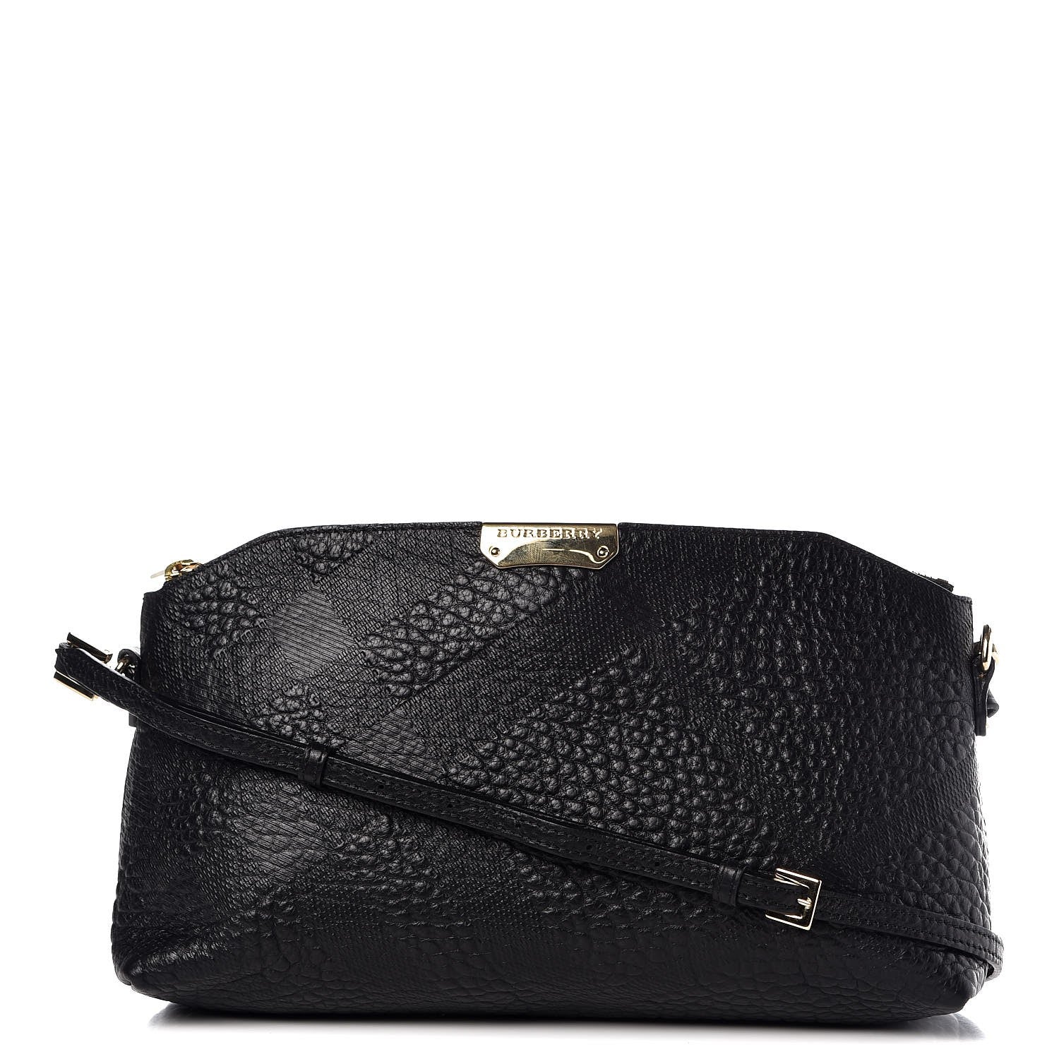 Burberry Signature Grain Calfskin Check Embossed Small Chichester Crossbody Clutch Bag Black 1 of 9