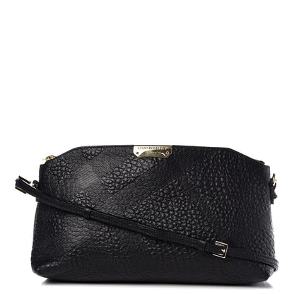 Burberry Signature Grain Calfskin Check Embossed Small Chichester Crossbody Clutch Bag Black 1 of 9