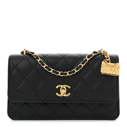 Chanel Shiny Caviar Quilted Flap Charm Wallet On Chain WOC Black 1 of 13