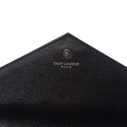 Saint Laurent Grain De Poudre Matelasse Chevron Monogram Chain Wallet Black 5 of 11