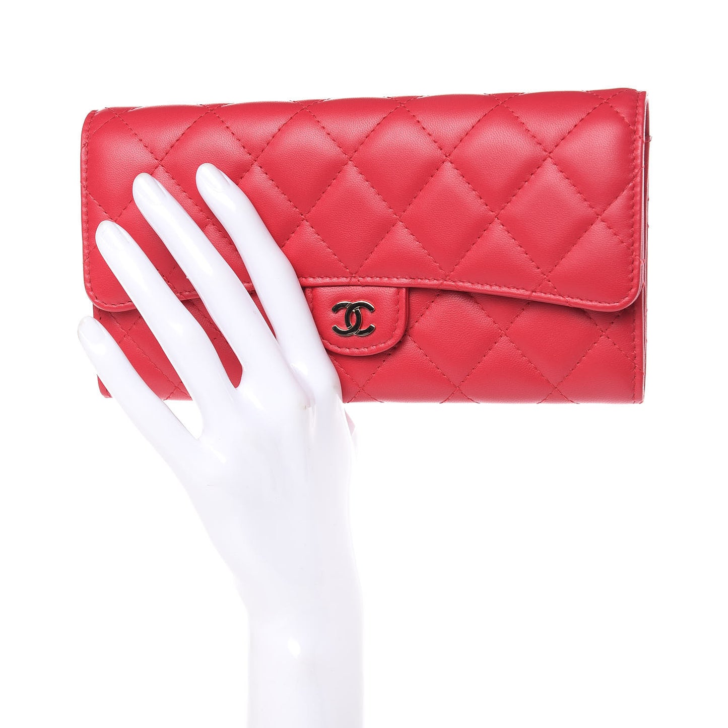 Lambskin Quilted Large Gusset Flap Wallet Red