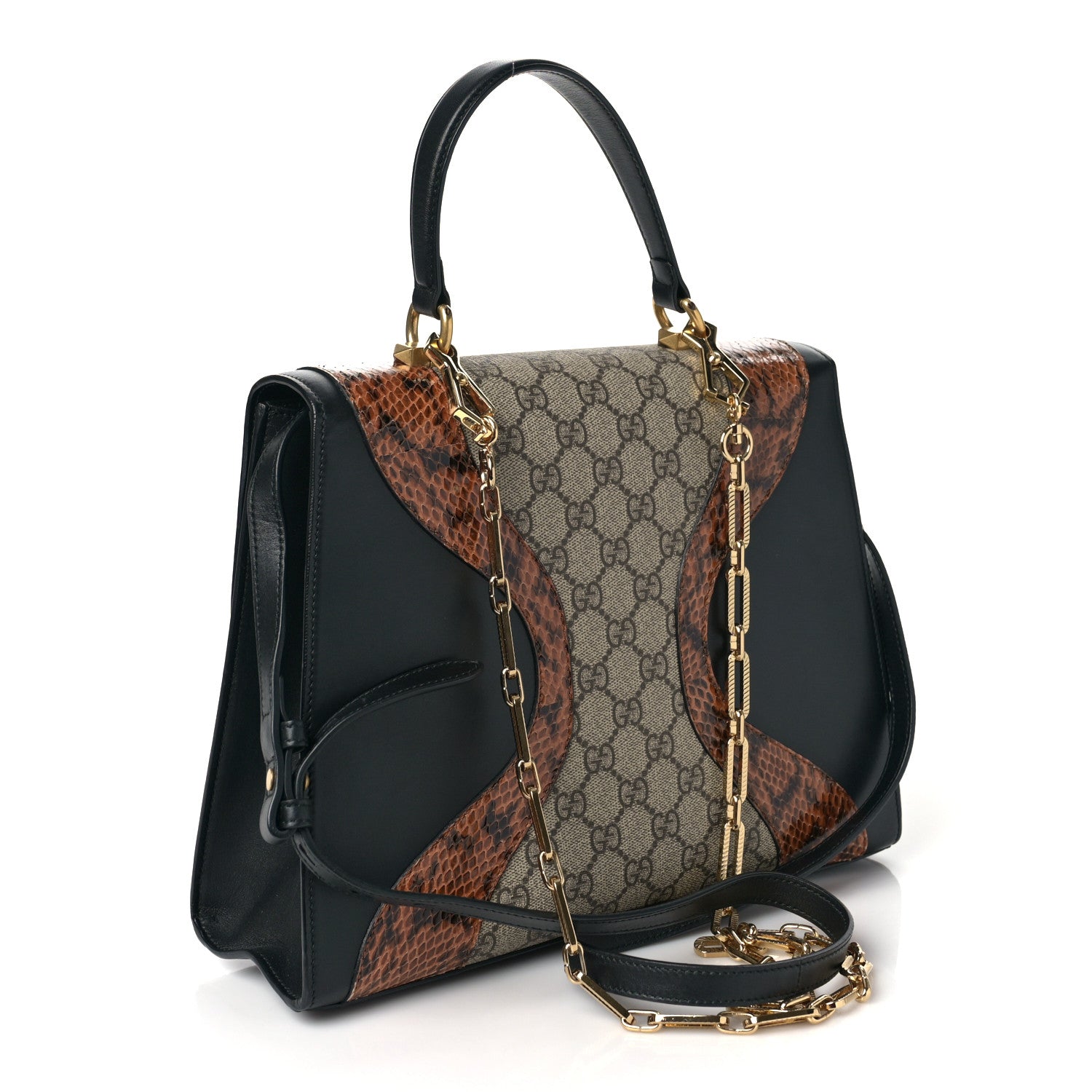 Gucci Nappa Elaphe GG Supreme Monogram Medium Osiride Top Handle Bag Black Bright Cuir Beige Ebony 2 of 12