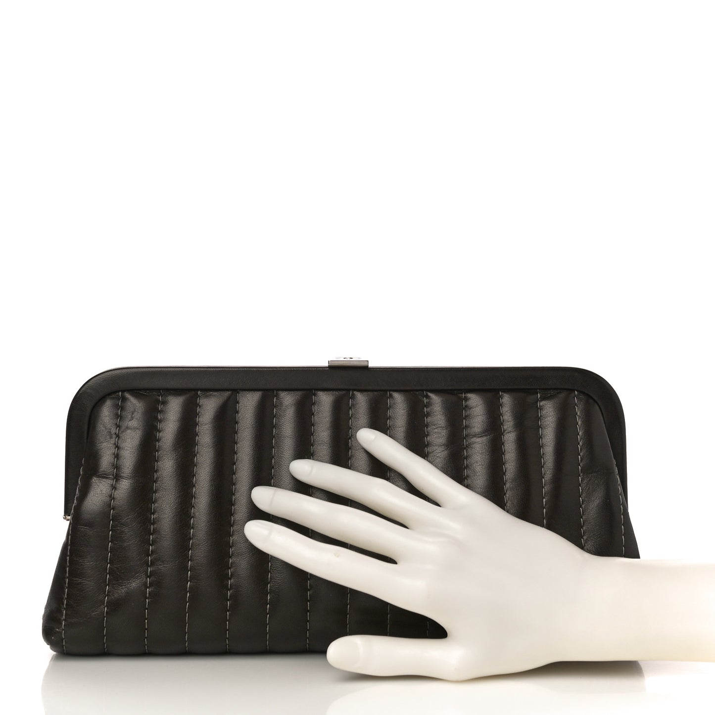 Lambskin Vertical Quilted Mademoiselle Clutch Dark Brown