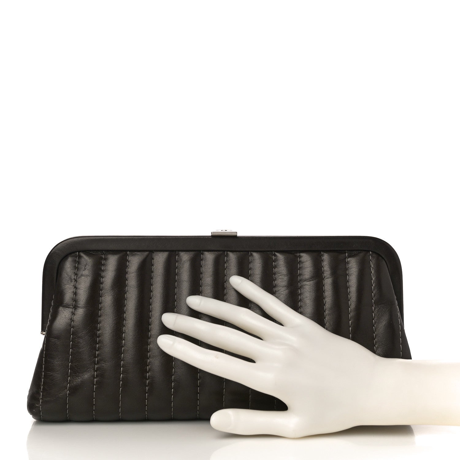 Chanel Lambskin Vertical Quilted Mademoiselle Clutch Dark Brown 2 of 10