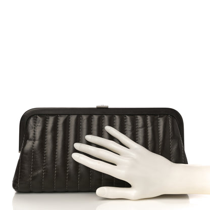 Chanel Lambskin Vertical Quilted Mademoiselle Clutch Dark Brown 2 of 10
