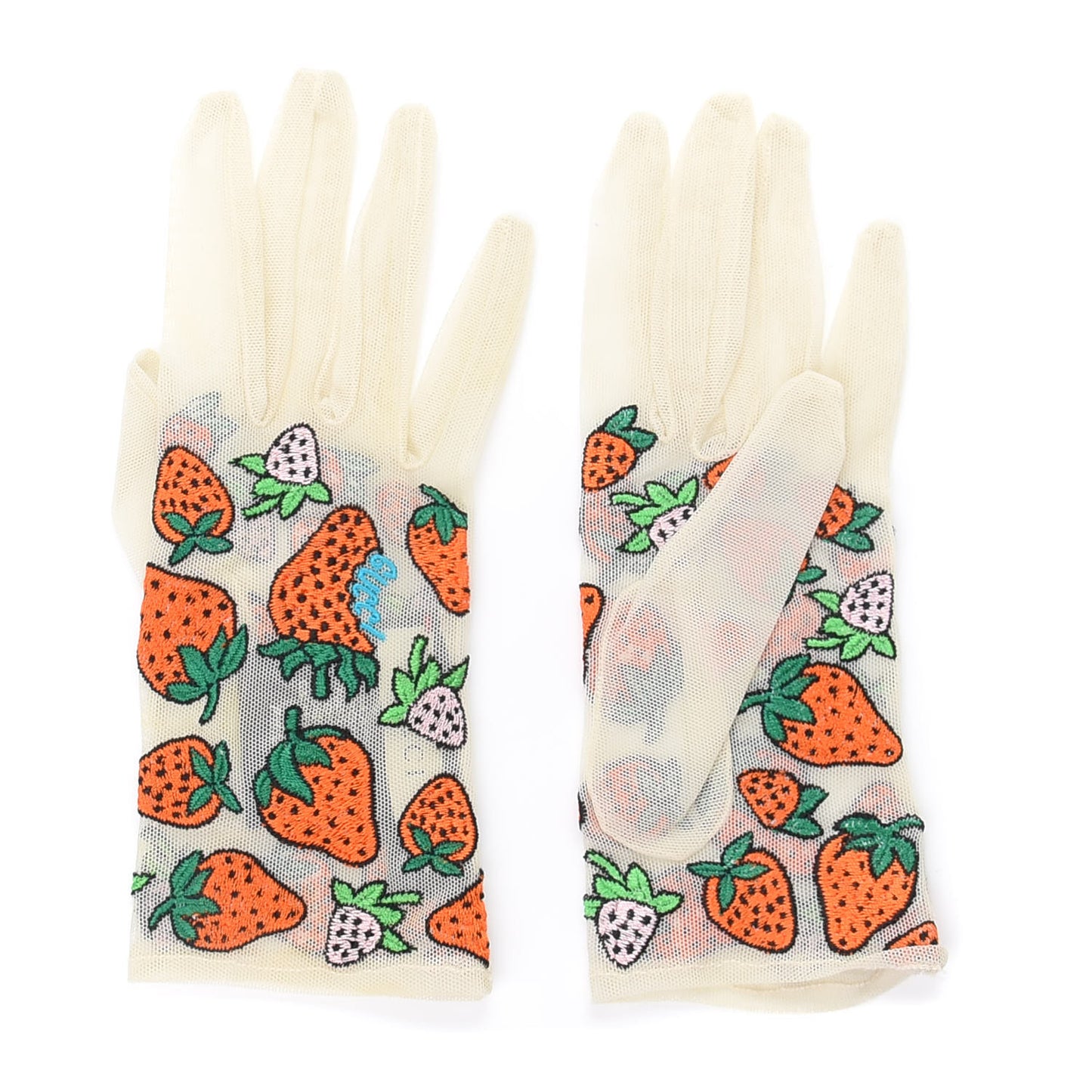 Tulle Strawberry Embroidered Sheer Gloves S White