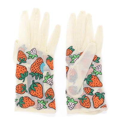 Gucci Tulle Strawberry Embroidered Sheer Gloves S White 1 of 5