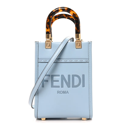 Fendi Vitello King Plexiglass Logo Embossed Mini Fendi Sunshine Shopper Tote Azzurro Baby 1 of 10