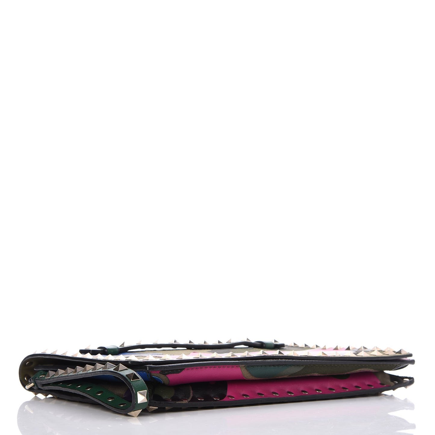 Nappa Canvas Camouflage Rockstud Wristlet Clutch Multicolor