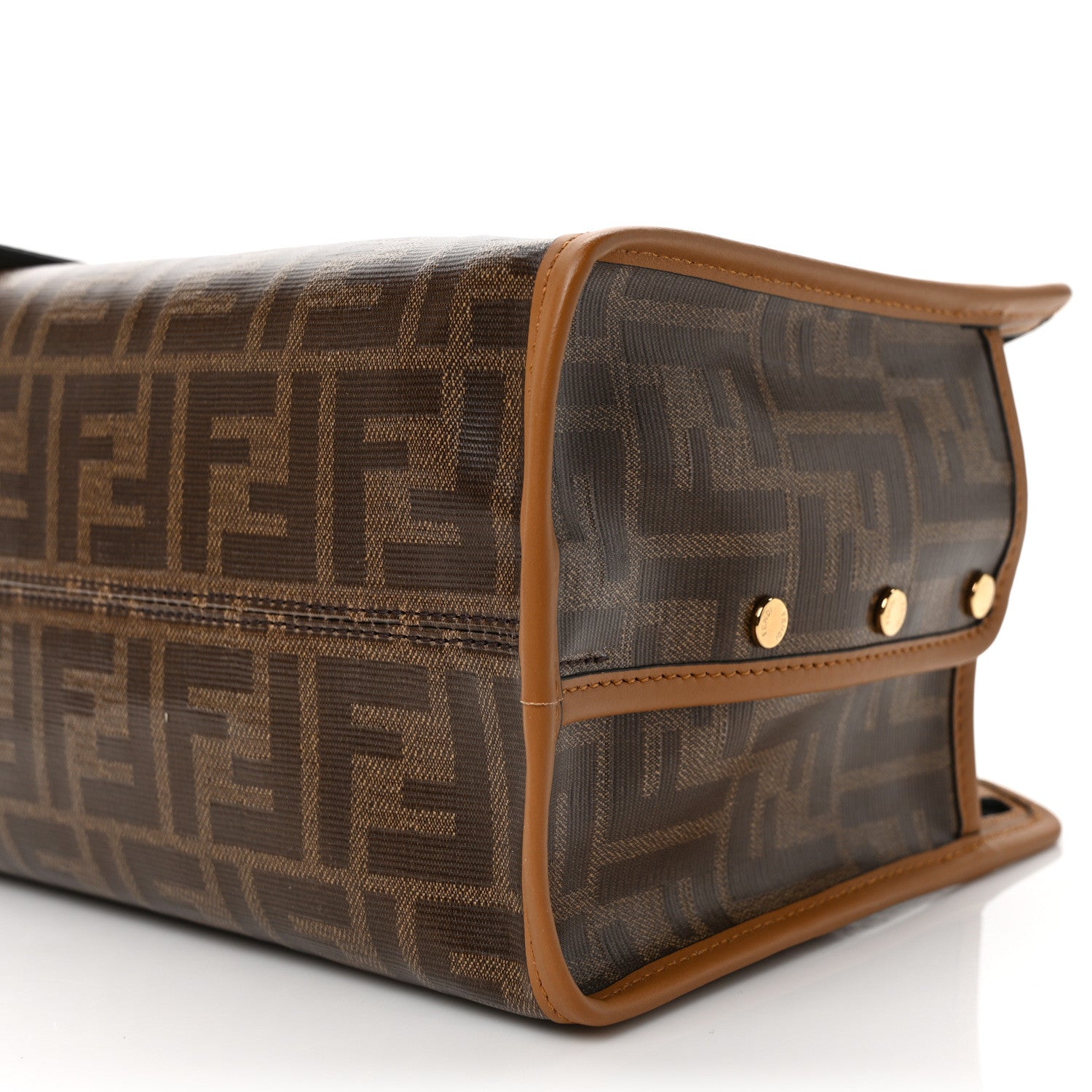Fendi Glazed Fabric Vitello Century FF 1974 Stamp Patch Mini Peekaboo Defender Cover Mogano Panna Caramello 7 of 9