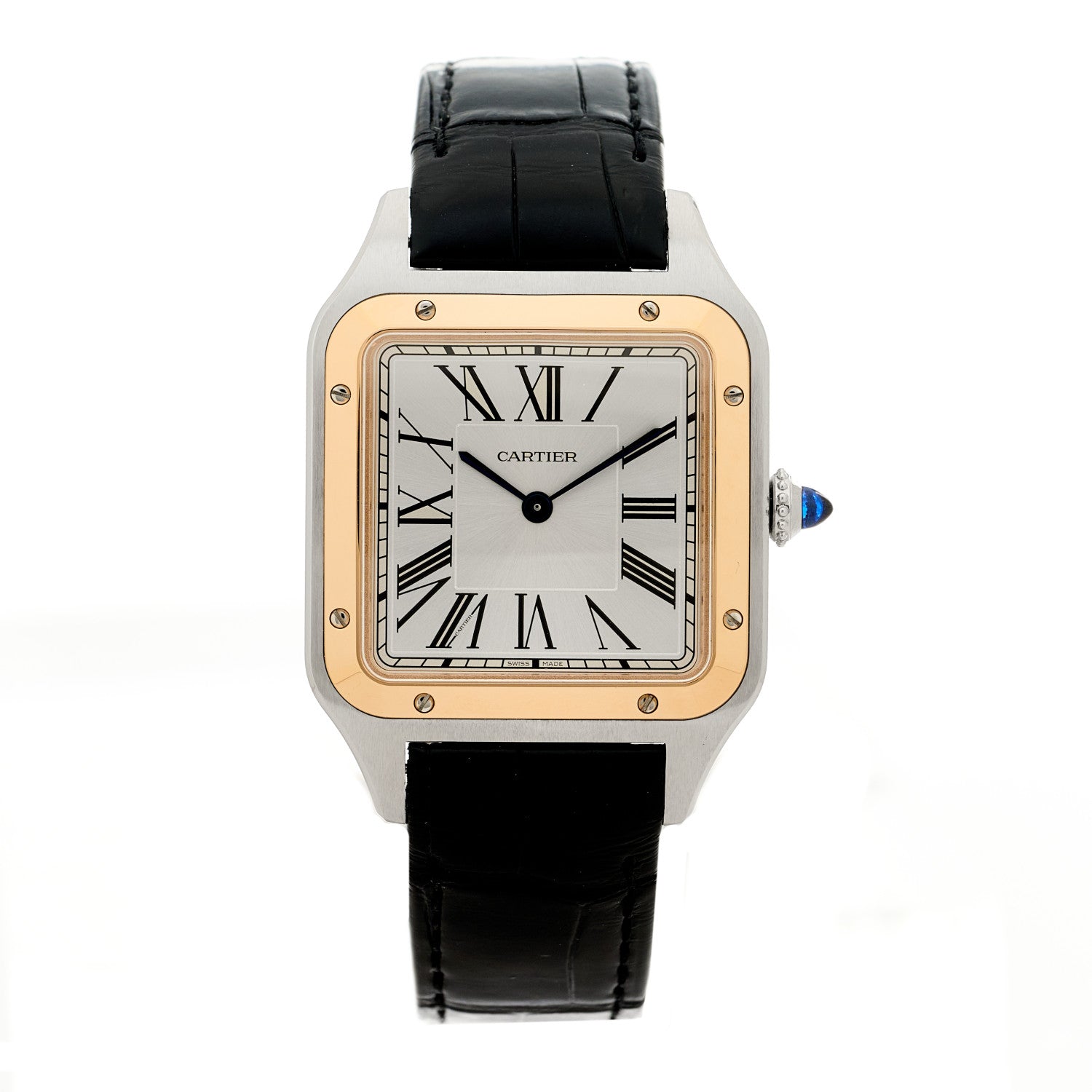 Cartier Stainless Steel 18K Pink Gold Alligator 31.4mm Santos Dumont Quartz Watch 1 of 5