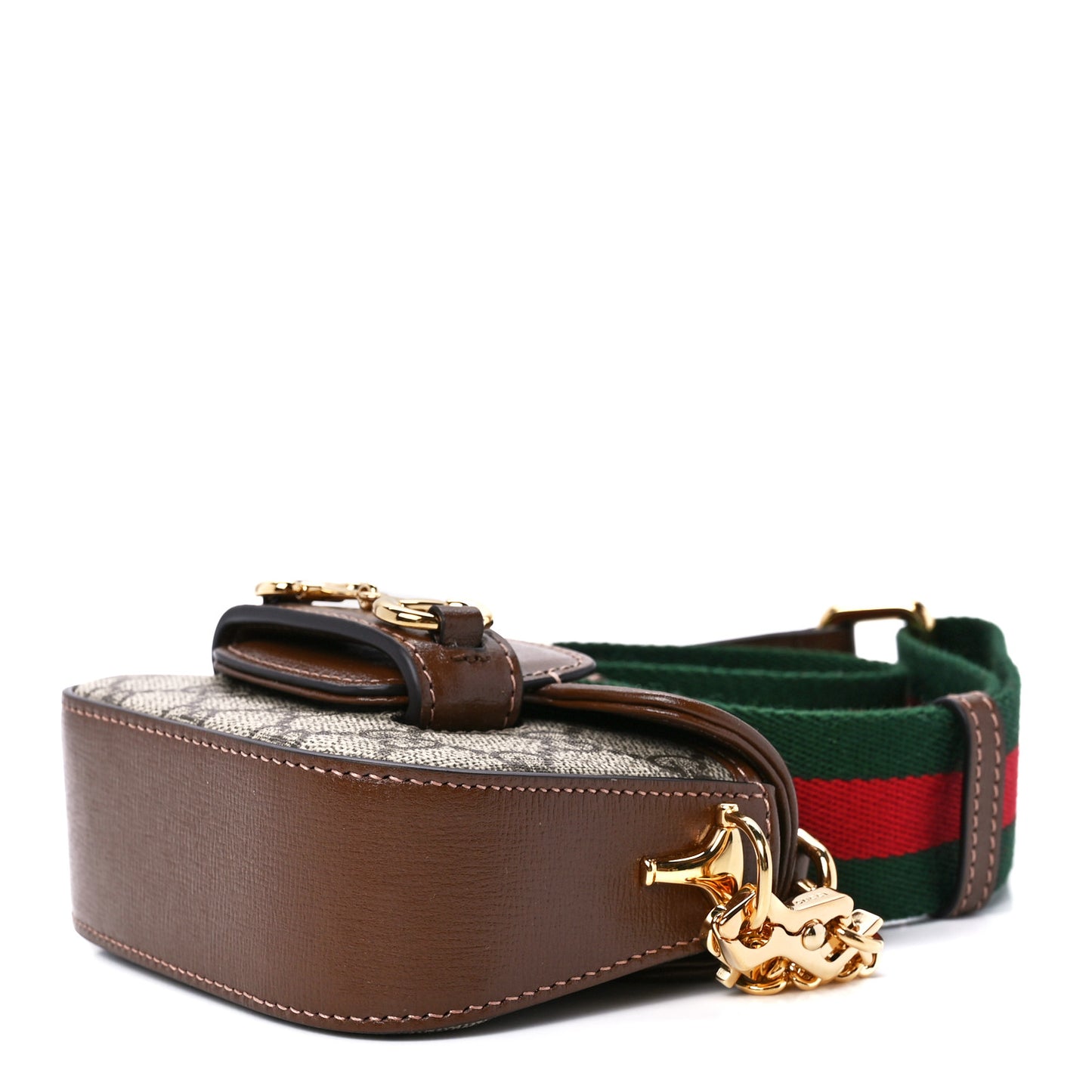 GG Supreme Monogram Azalea Calfskin Web Horsebit 1955 Wallet On Strap Beige Ebony Brown Sugar