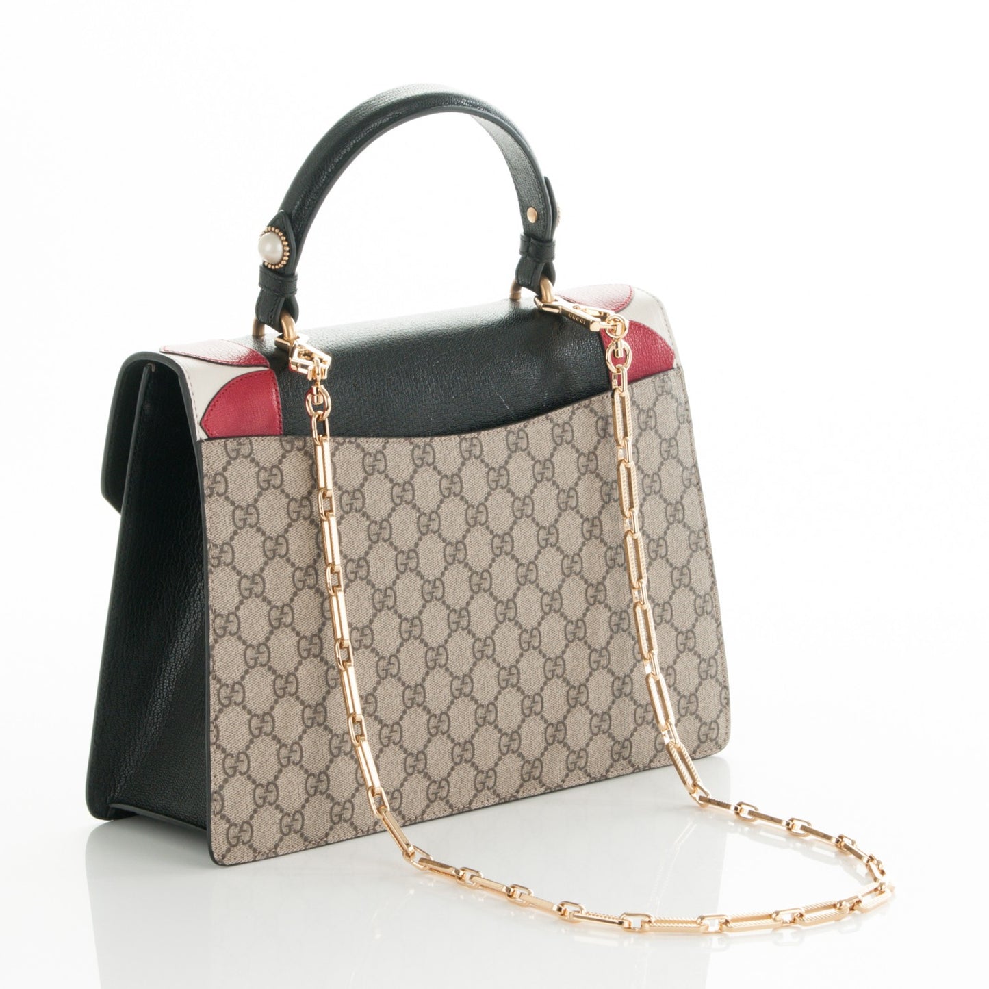 GG Supreme Monogram Goatskin Pearl Embroidered Medium Fox Broche Top Handle Bag Beige Ebony Black Hibiscus Red Mystic White