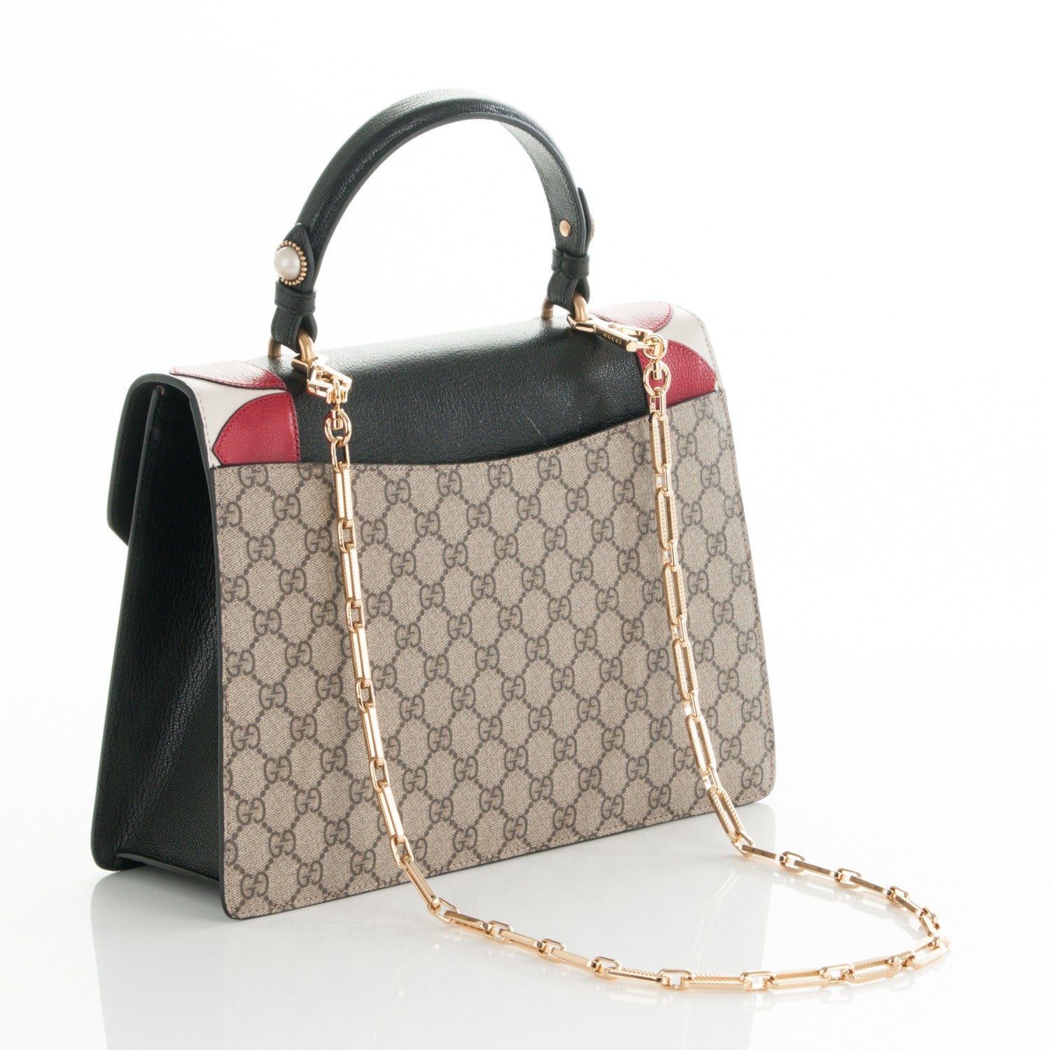 Gucci GG Supreme Monogram Goatskin Pearl Embroidered Medium Fox Broche Top Handle Bag Beige Ebony Black Hibiscus Red Mystic White 3 of 7
