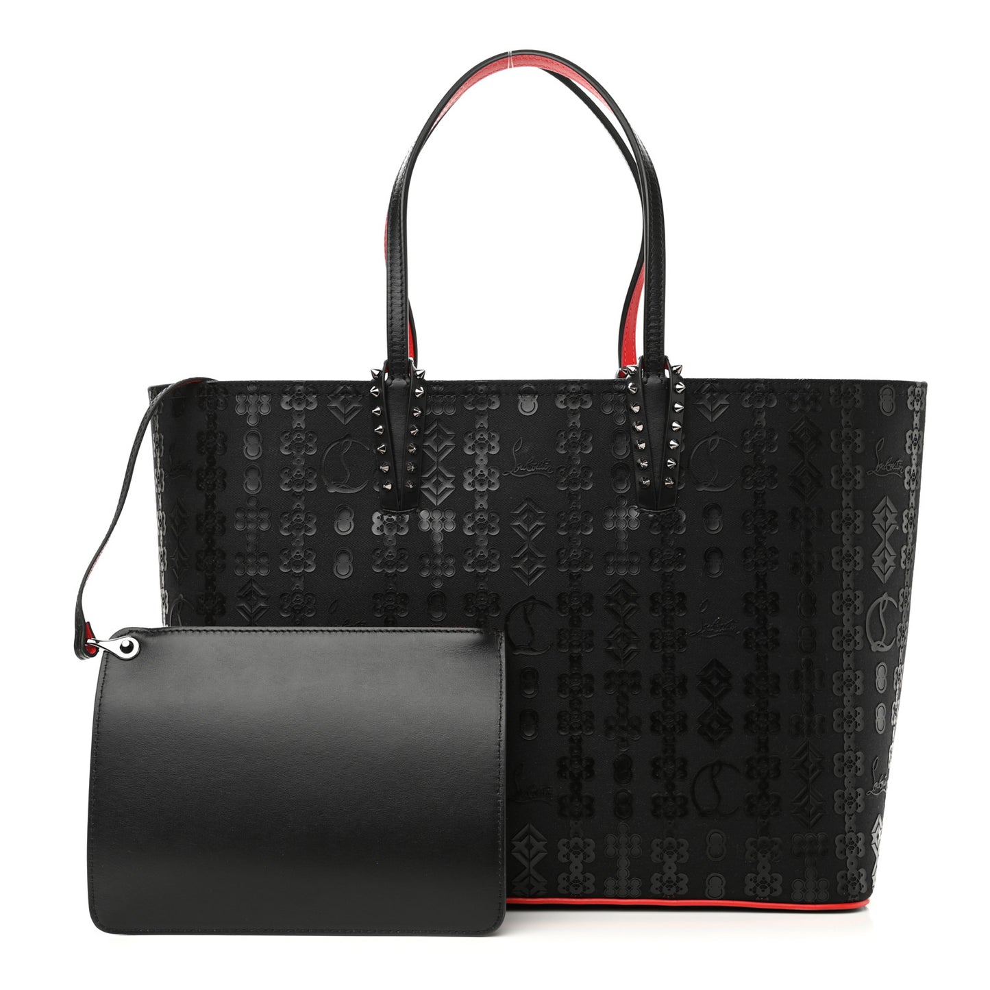 Calfskin Loubinetic Spikes East West Cabata Tote Black