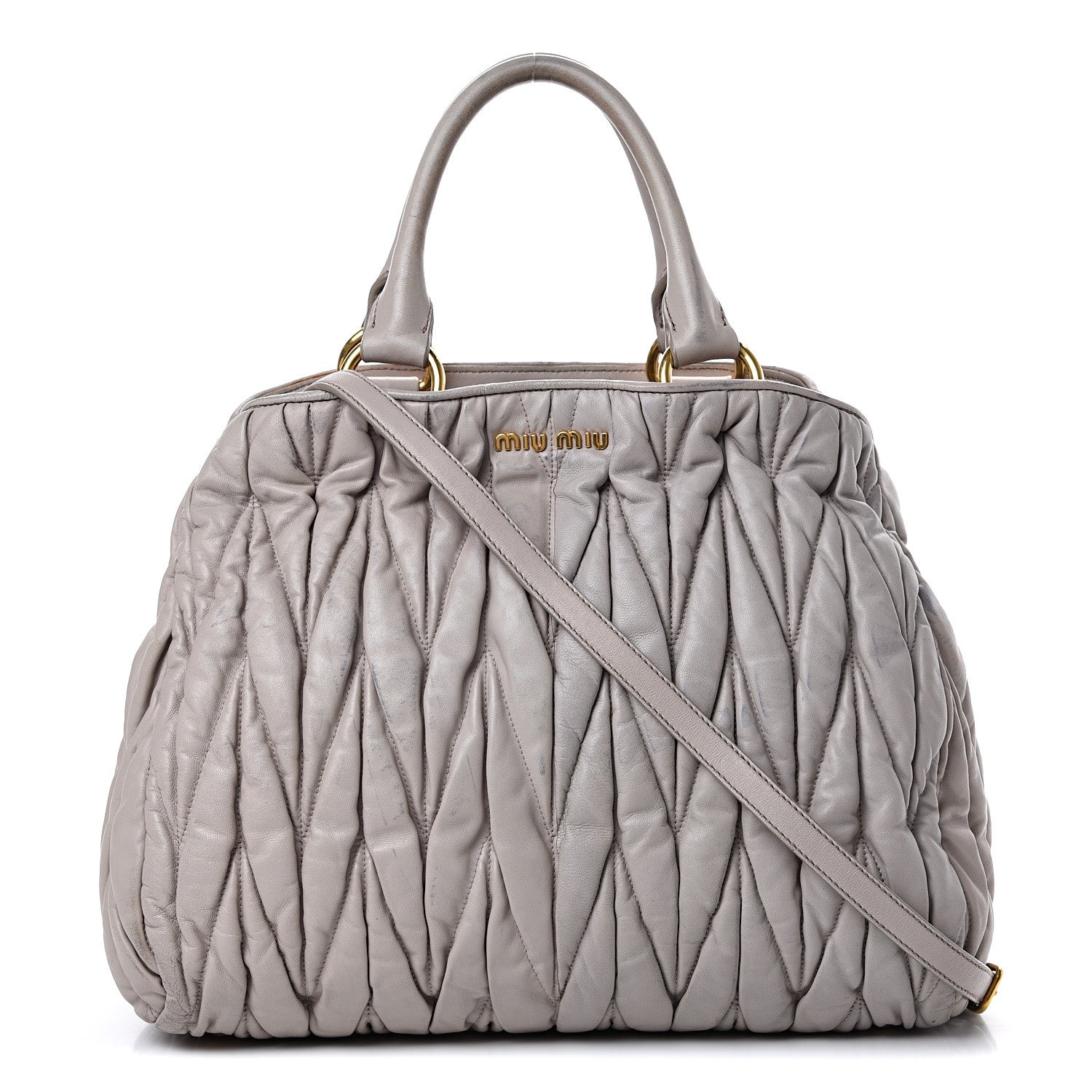 Miu Miu Nappa Matelasse Bauletto Top Handle Tote Pomice 1 of 23