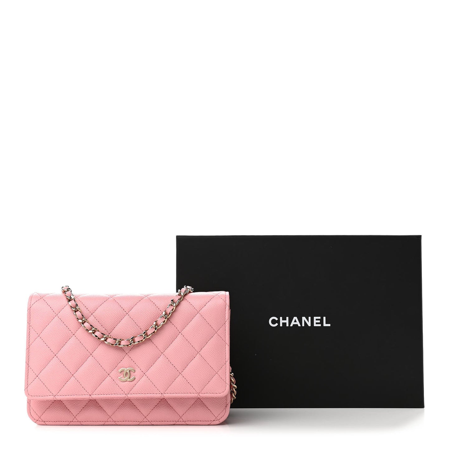 Caviar Quilted Wallet on Chain WOC Light Pink