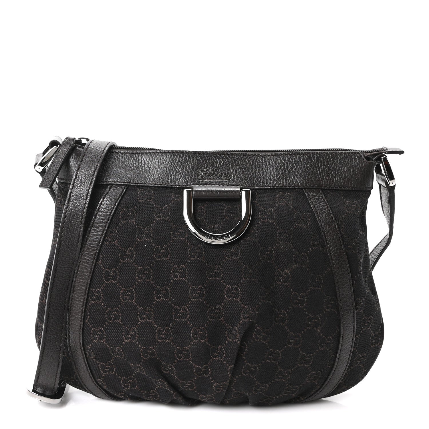 Gucci Denim Monogram Small D Silver Ring Messenger Brown 1 of 10