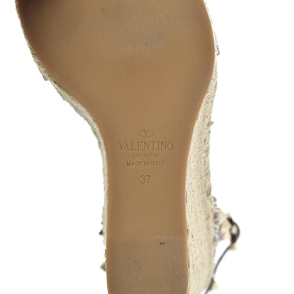 Valentino Garavani Grained Calfskin Rockstud Ankle Strap Espadrille 15/105mm Wedge Sandals 37 Poudre Natural 7 of 8