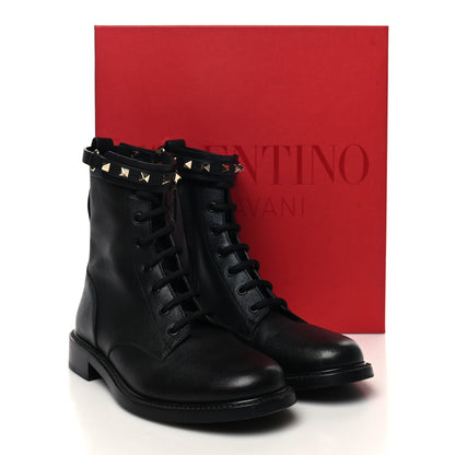 Valentino Garavani Calfskin Rockstud Combat Ankle Boots 37 Black 9 of 9
