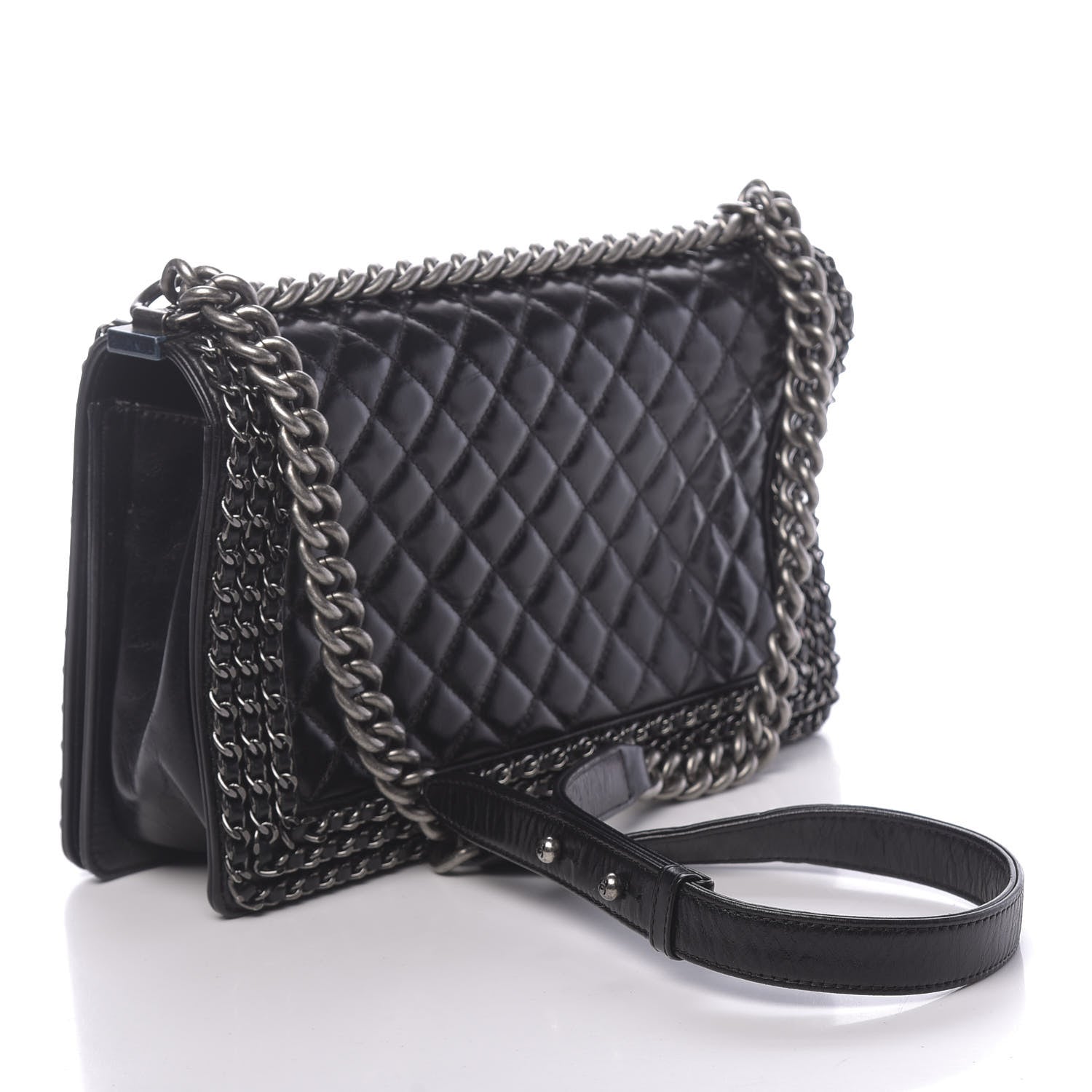 Chanel Glazed Calfskin Quilted New Medium Boy Chained Flap Black 3 of 10