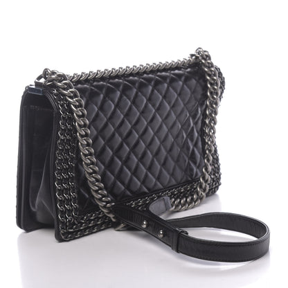 Chanel Glazed Calfskin Quilted New Medium Boy Chained Flap Black 3 of 10