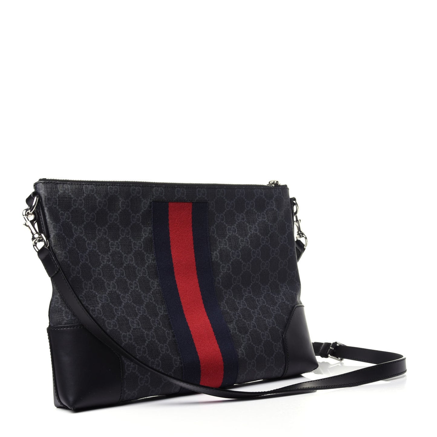 Soft GG Supreme Monogram Appia Calfskin Web East West Messenger Bag Black Grey