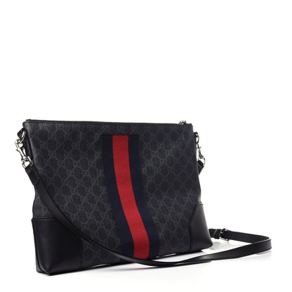 Gucci Soft GG Supreme Monogram Appia Calfskin Web East West Messenger Bag Black Grey 3 of 10