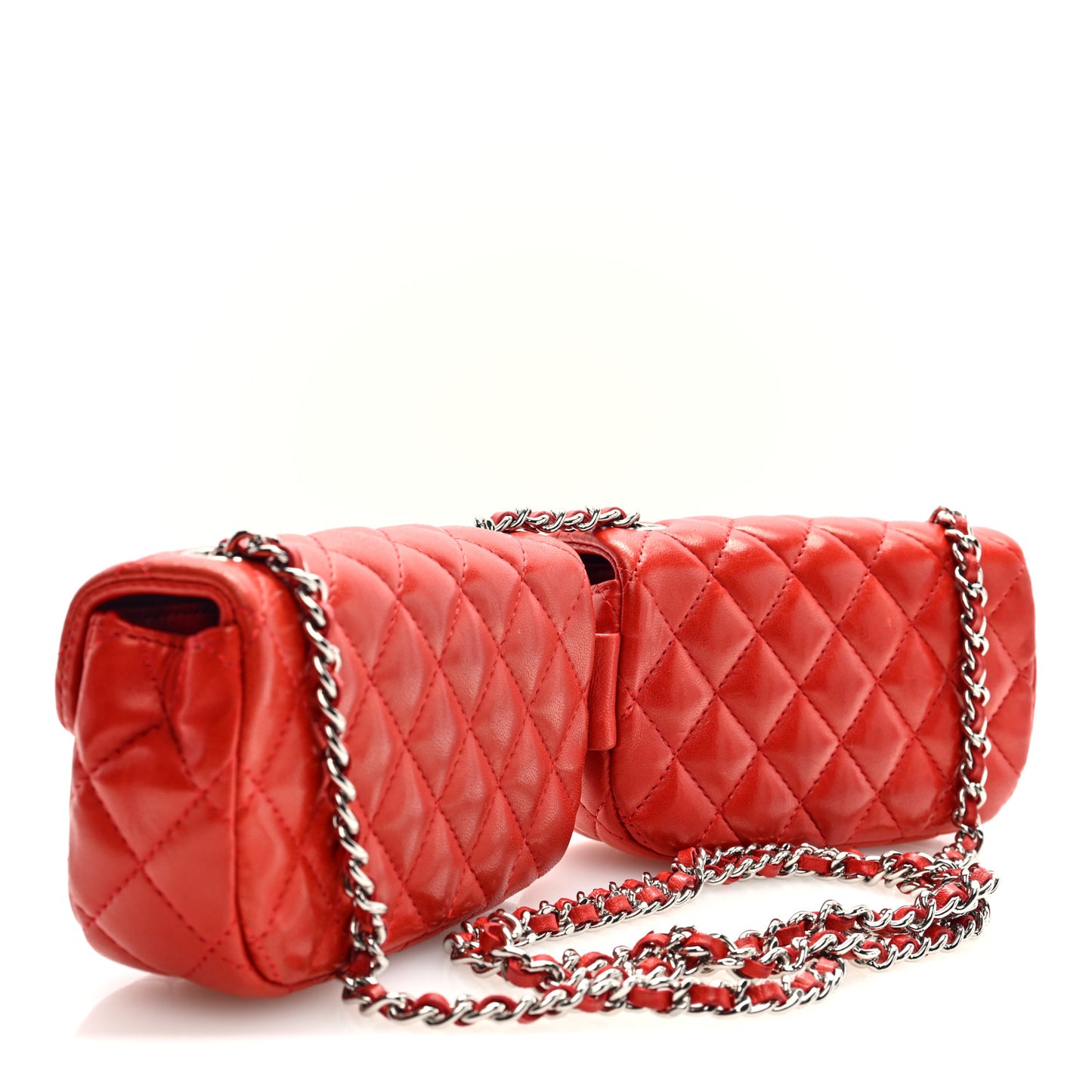 Lambskin Quilted Double Mini Flap Crossbody Red