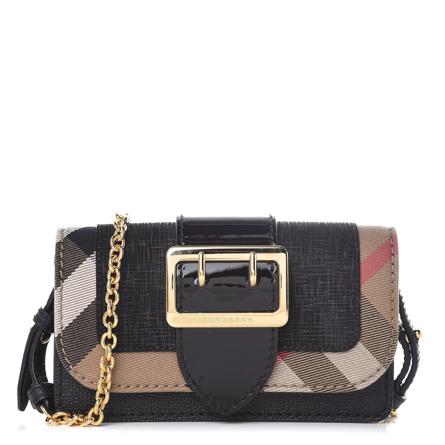 House Check Calfskin Mini Buckle Phone Crossbody Bag Black