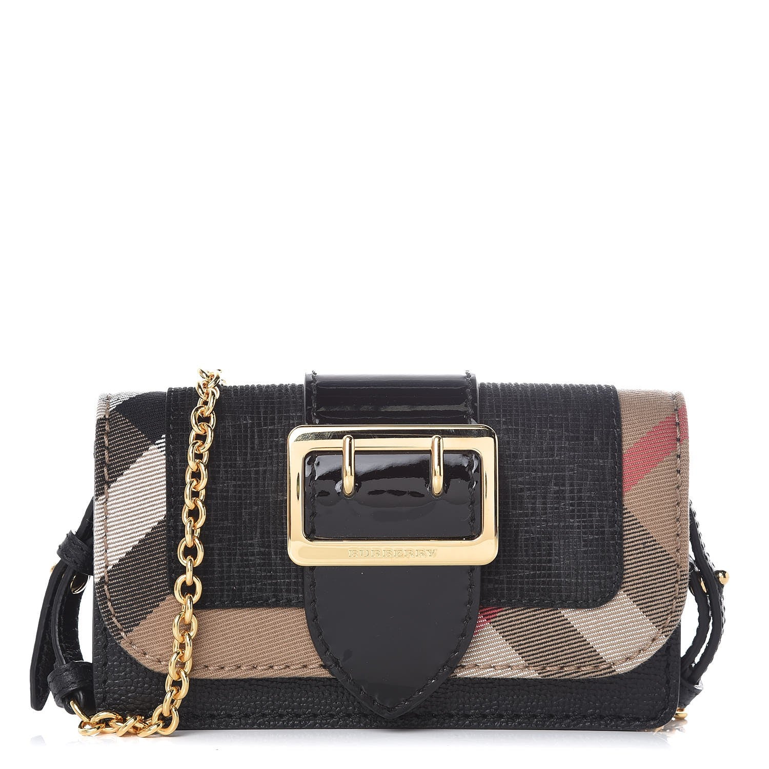 Burberry House Check Calfskin Mini Buckle Phone Crossbody Bag Black 1 of 6