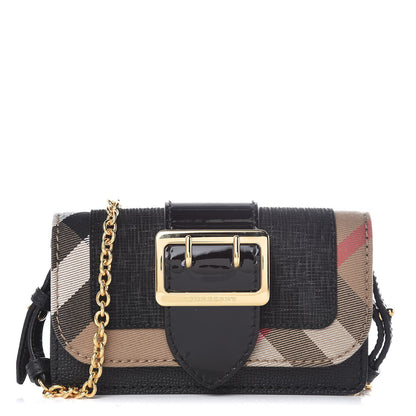 Burberry House Check Calfskin Mini Buckle Phone Crossbody Bag Black 1 of 6