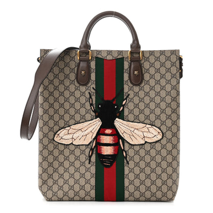 Gucci GG Supreme Monogram Web Animalier Bee Vertical Tote Brown 1 of 10