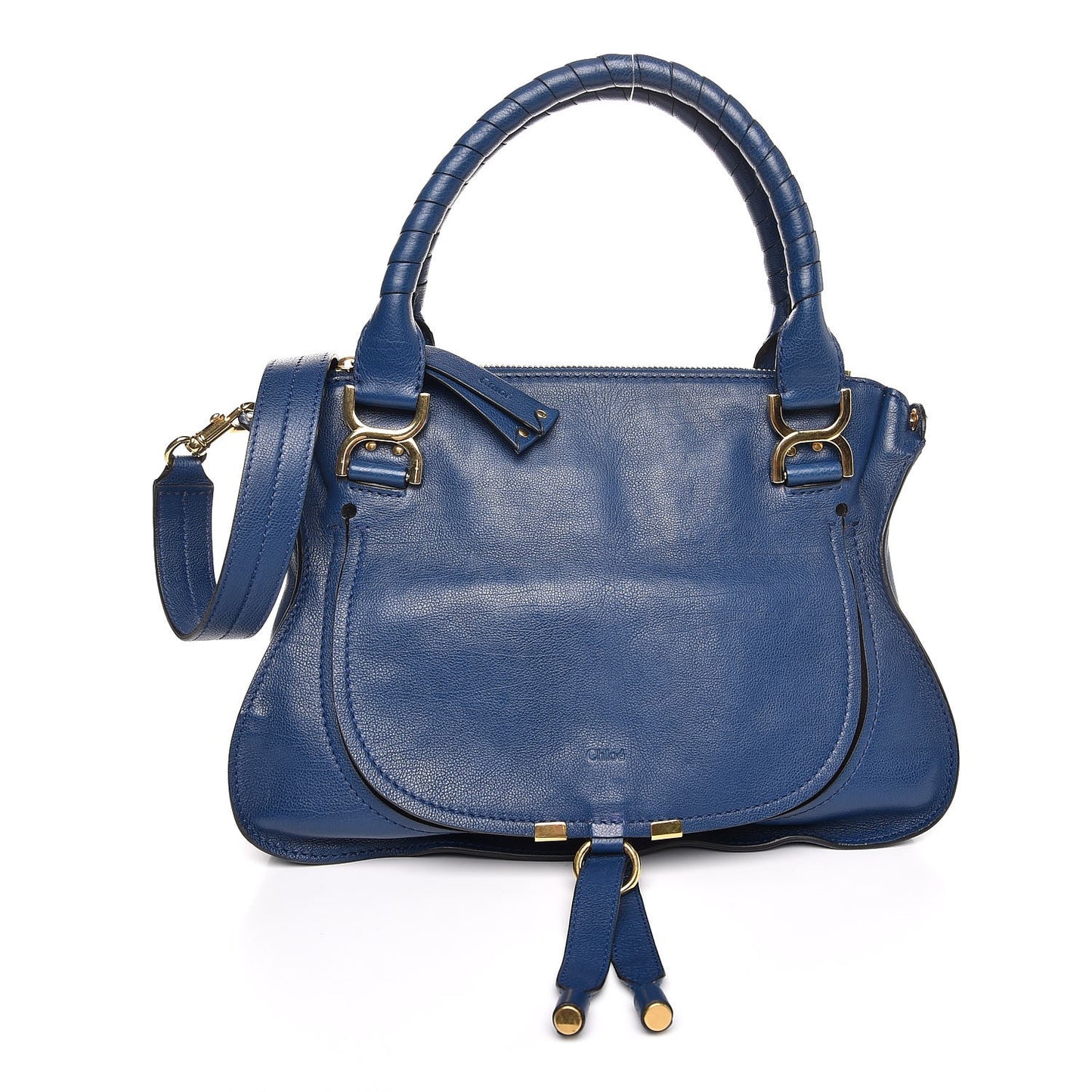 Natural Grain Calfskin Medium Marcie Nude Satchel Factory Blue