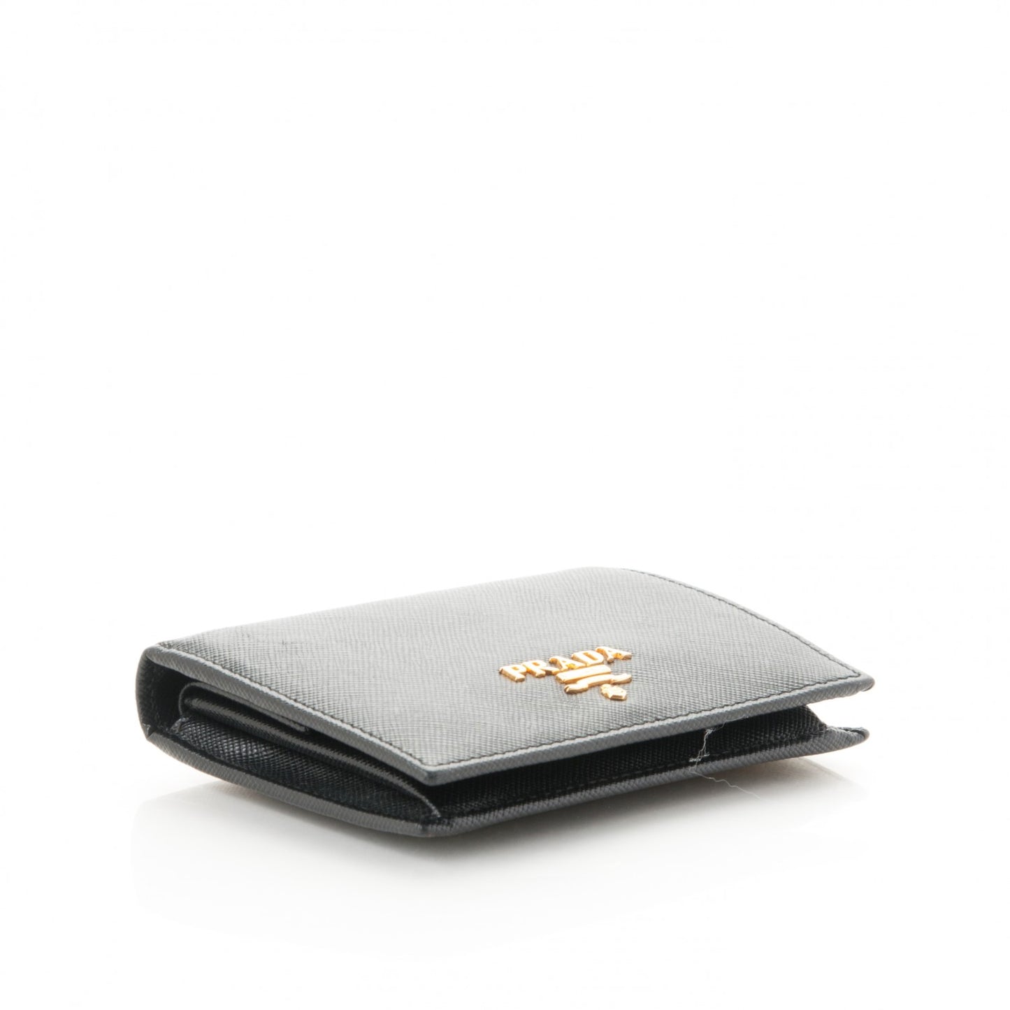 Saffiano Metal Compact Snap Bi-Fold Wallet Black