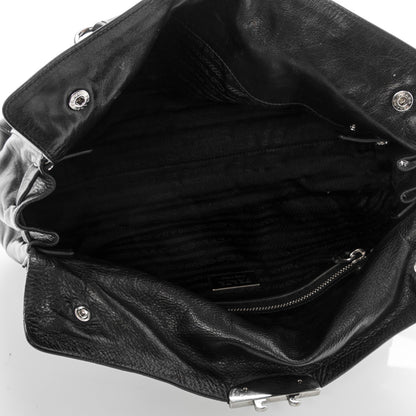 Prada Royal Calf Easy Foldover Pushlock Satchel Black 5 of 8