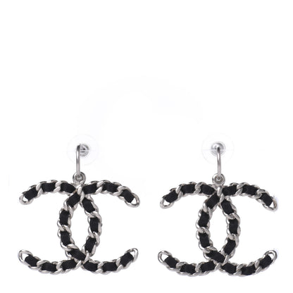 Chanel Satin CC Chain Earrings Silver Black 1 of 4