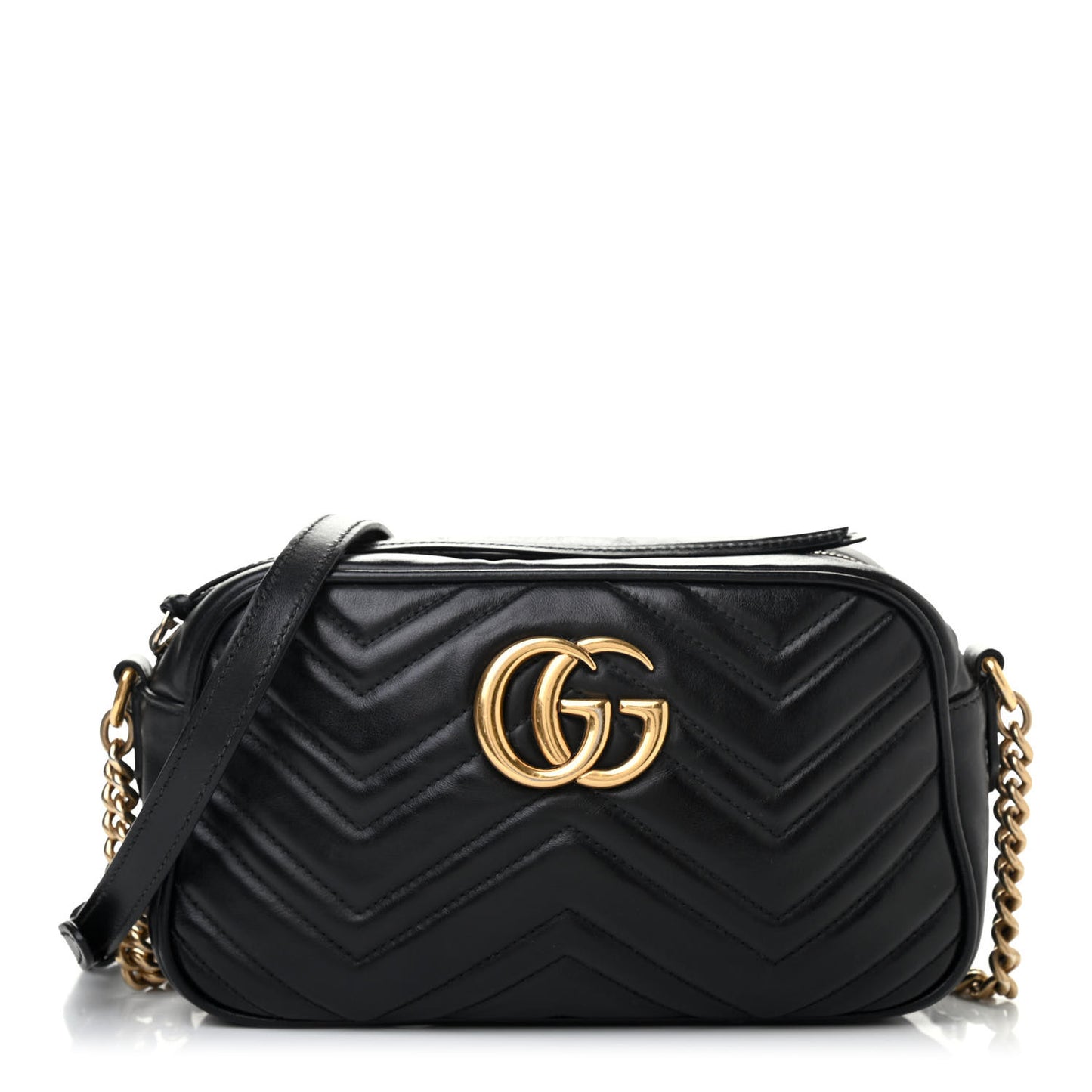 Calfskin Matelasse Small GG Marmont Chain Shoulder Bag Black