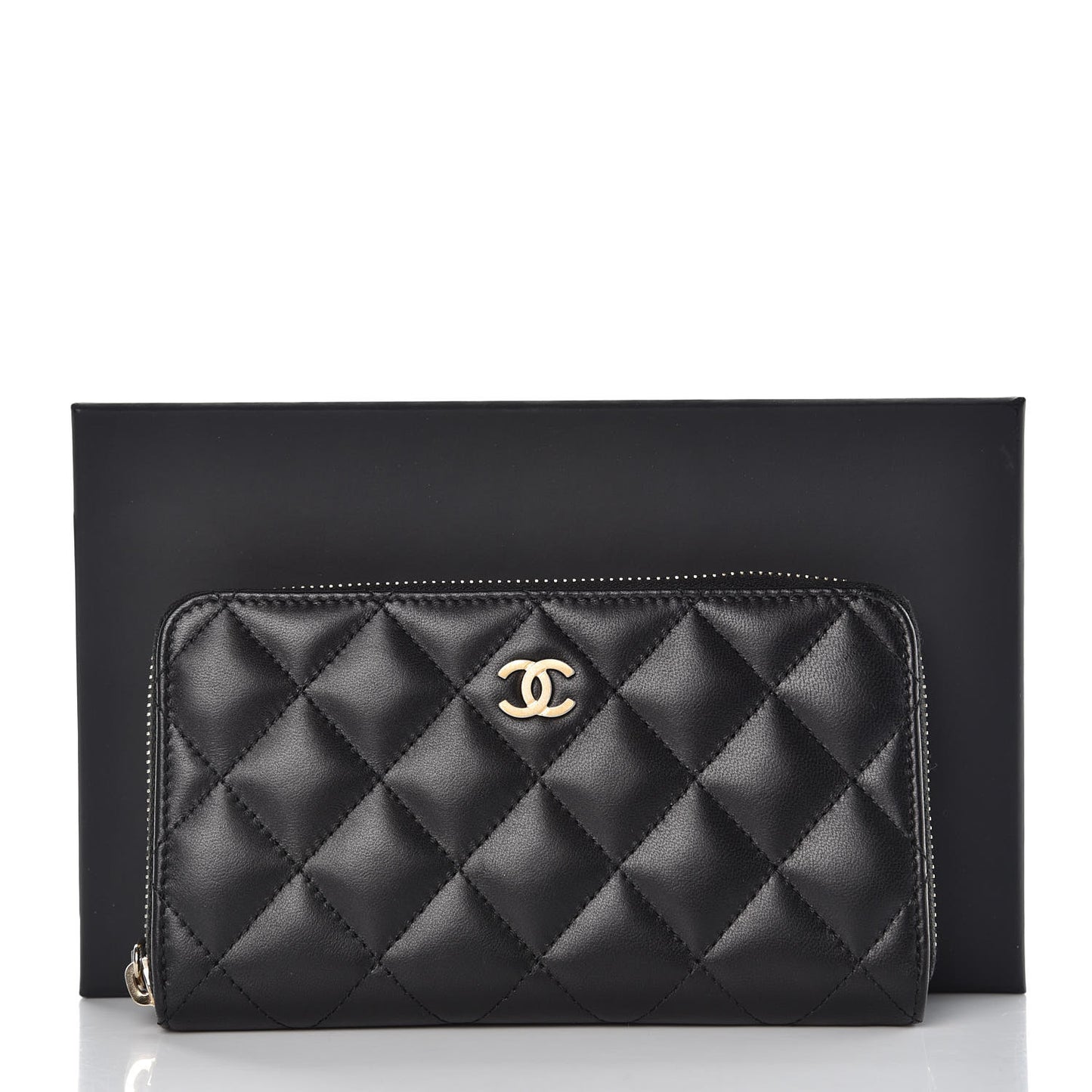 Lambskin Quilted Small Gusset Zip Around Wallet Black