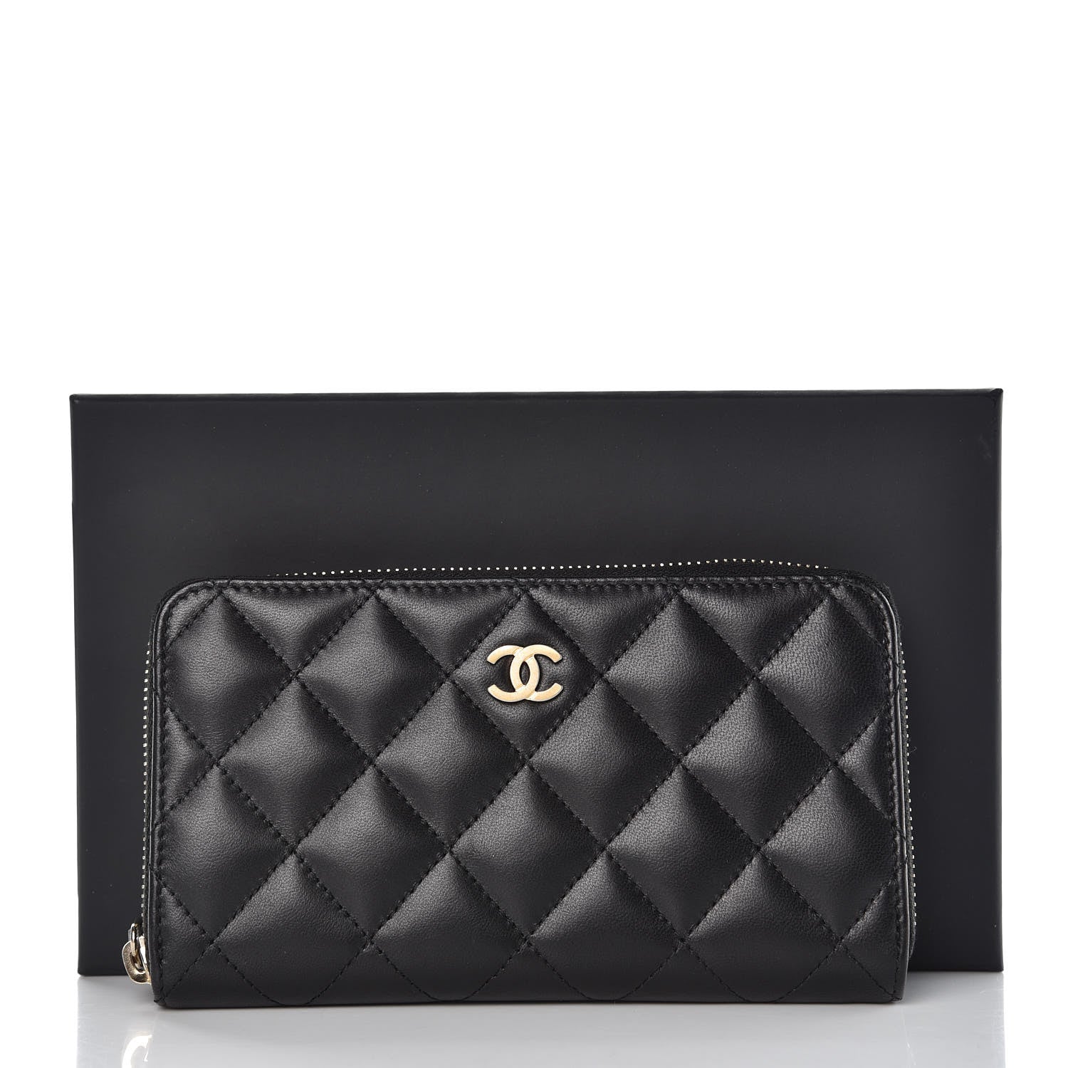 Chanel Lambskin Quilted Small Gusset Zip Around Wallet Black 10 of 10
