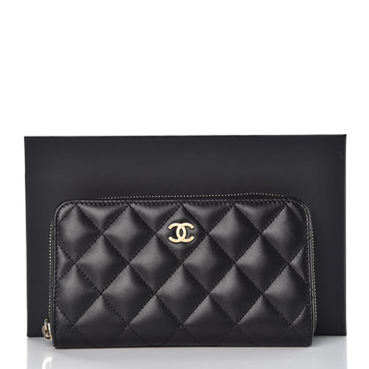 Chanel Lambskin Quilted Small Gusset Zip Around Wallet Black 10 of 10