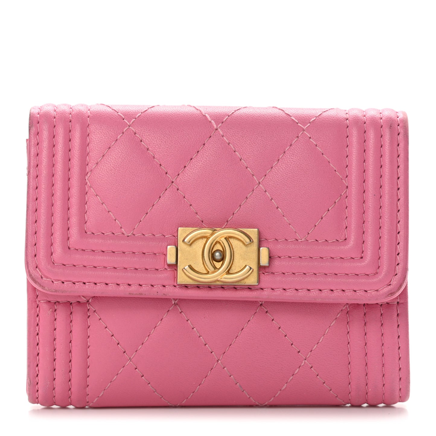 Lambskin Quilted Boy Card Holder Wallet Pink