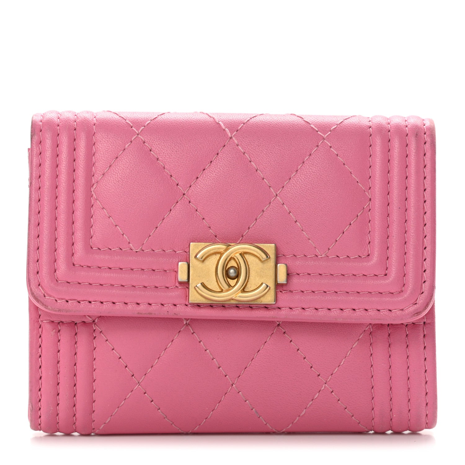 Chanel Lambskin Quilted Boy Card Holder Wallet Pink 1 of 15