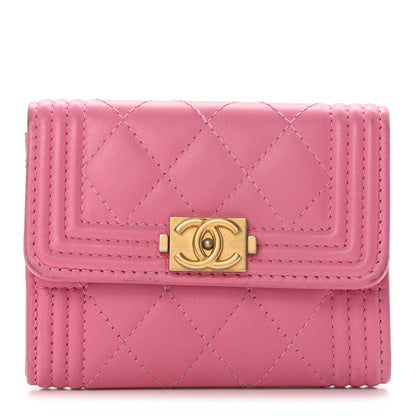 Chanel Lambskin Quilted Boy Card Holder Wallet Pink 1 of 15