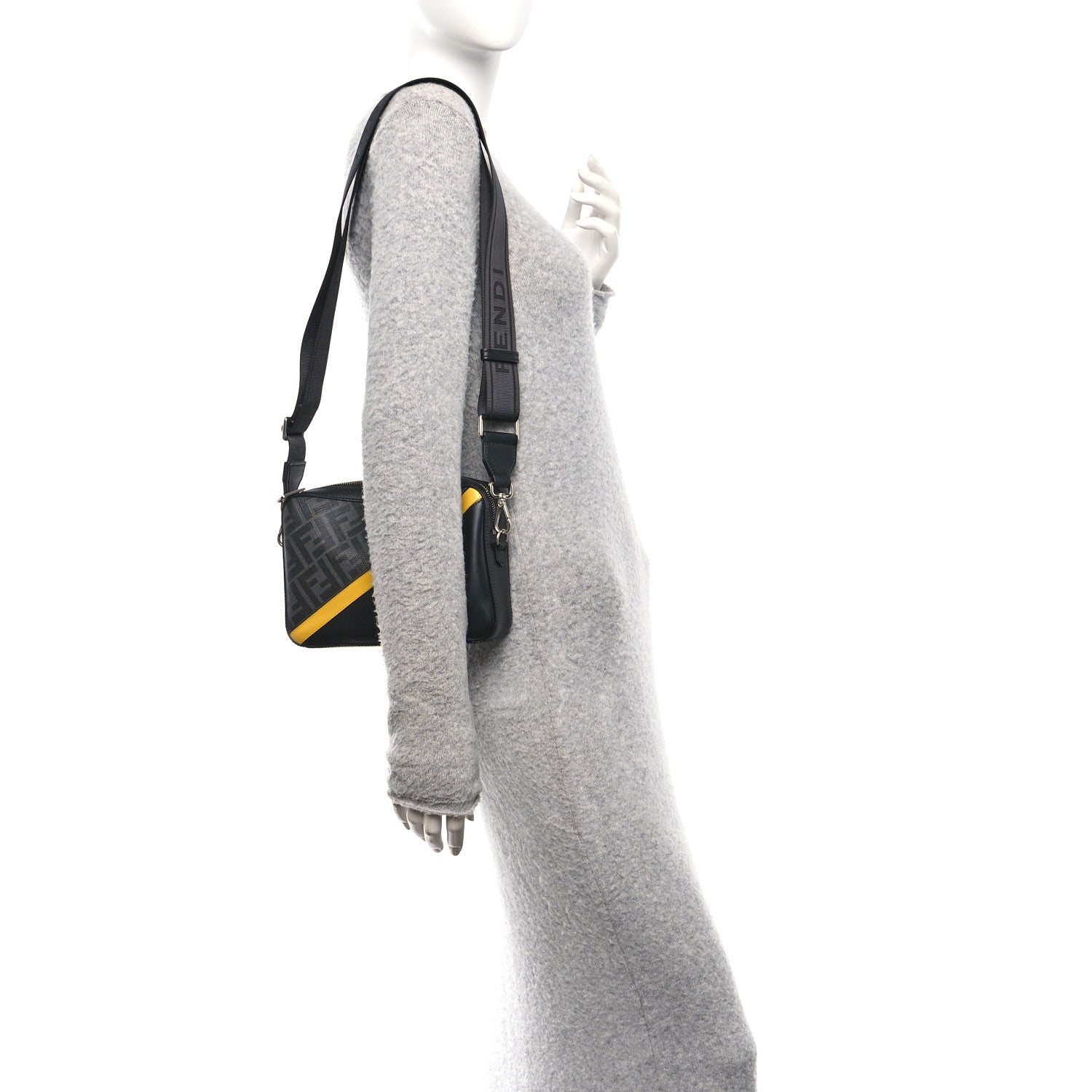 Fendi Glazed Fabric Vitello Liberty FF 1974 Diagonal Medium Camera Case Black Sunflower 2 of 11